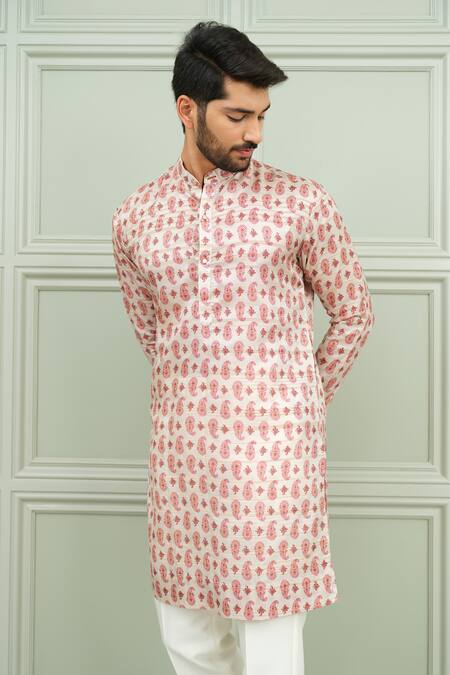 Shop_Niloufer By Aasif Ally_Off White Silk Kacchi Keri Printed Kurta And Pant Set _Online_at_Aza_Fashions