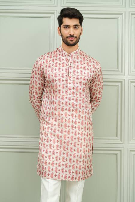 Buy_Niloufer By Aasif Ally_Off White Silk Kacchi Keri Printed Kurta And Pant Set 