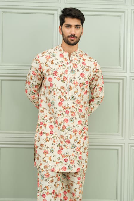 Niloufer By Aasif Ally_Cream Silk Lal Bagh Floral Printed Kurta And Pant Set _Online_at_Aza_Fashions