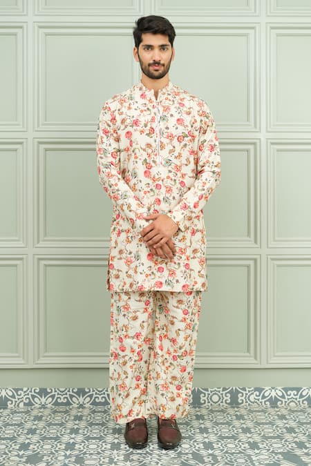 Niloufer By Aasif Ally_Cream Silk Lal Bagh Floral Printed Kurta And Pant Set _at_Aza_Fashions