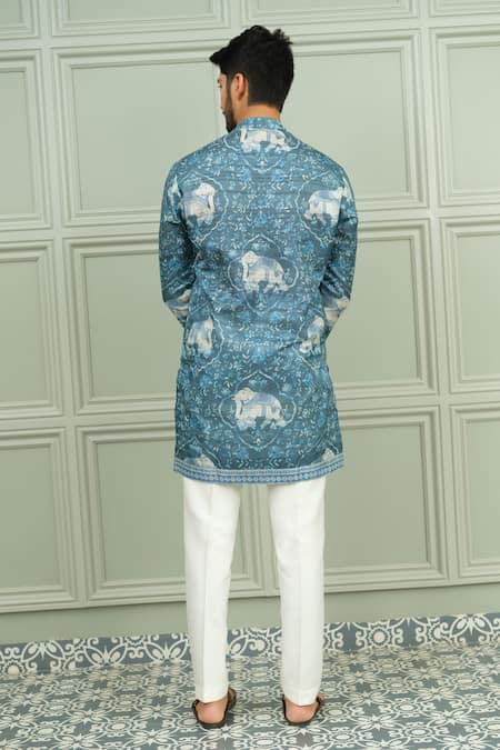 Niloufer By Aasif Ally Neel Gaj Elephant Print Kurta & Pant Set 