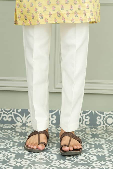 Niloufer By Aasif Ally_Yellow Silk Tashan Printed Buti Kurta And Pant Set _Online_at_Aza_Fashions