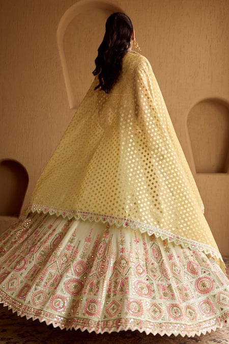 SUHINO Ivory Tissue Embroidered Lehenga Set 