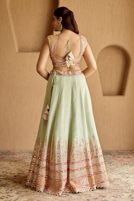 SUHINO Mint Green Tissue Lehenga Set 