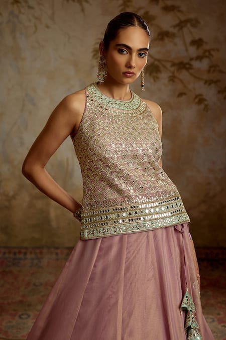 SUHINO Purple Tissue, Organza Mirrors, Gota Patti, Embroidery Patch Kurta Lehenga Set Online at Aza Fashions SUHINO_Purple Tissue, Organza Mirrors, Gota Patti, Embroidery Patch Kurta Lehenga Set _Online_at_Aza_Fashions