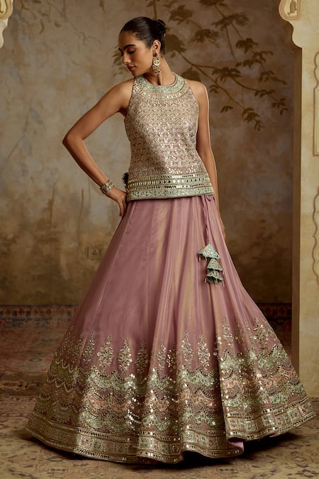 Buy SUHINO Purple Tissue, Organza Mirrors, Gota Patti, Embroidery Patch Kurta Lehenga Set Online at Aza Fashions Buy_SUHINO_Purple Tissue, Organza Mirrors, Gota Patti, Embroidery Patch Kurta Lehenga Set _Online_at_Aza_Fashions