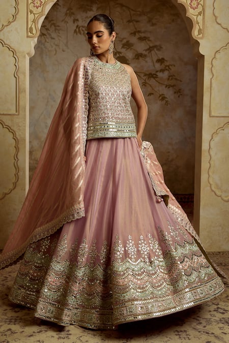 SUHINO Purple Patch Tissue Kurta Lehenga Set 