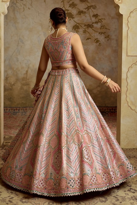 SUHINO Purple Silk Embroidered Lehenga Set