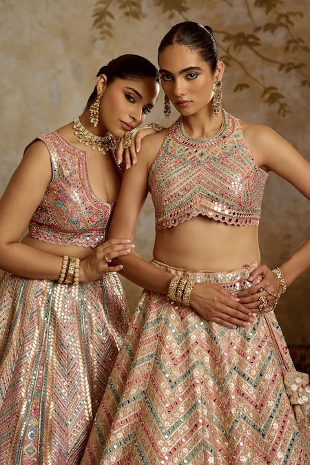 Shop_SUHINO_Multi Color Silk, Organza Embroidery, Mirrors Scoop Neck Purple Lehenga Set _Online_at_Aza_Fashions