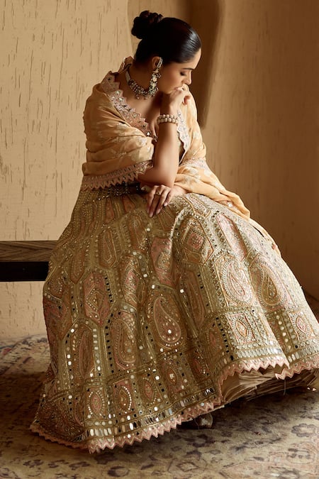 SUHINO_Ivory Tissue, Organza Mirrors, Embroidery, Patchwork, Tassels Patch Lehenga Set _Online_at_Aza_Fashions