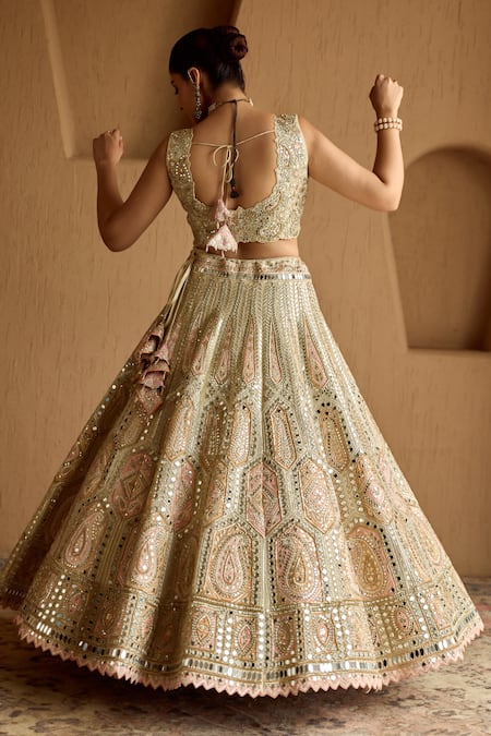 SUHINO Ivory Tissue Patch Embroidered Lehenga Set 