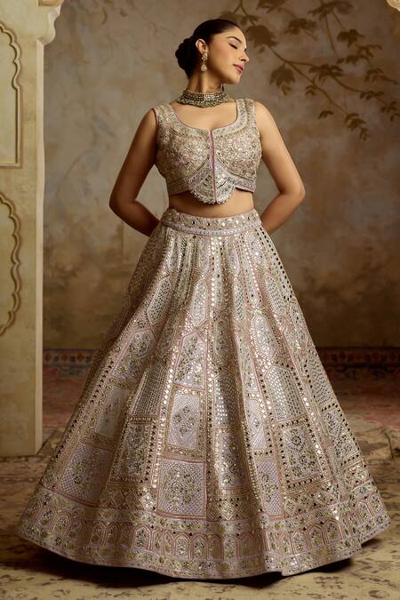 SUHINO Purple Tissue, Organza Mirrors, Patchwork, Embroidery, Foil Lehenga Set Online at Aza Fashions SUHINO_Purple Tissue, Organza Mirrors, Patchwork, Embroidery, Foil Lehenga Set _Online_at_Aza_Fashions