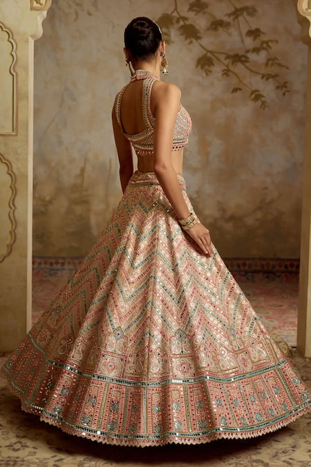 SUHINO Peach Halterneck Blouse Lehenga Set 