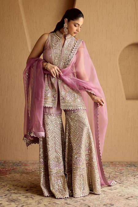 SUHINO Lilac Tissue Patch Kurta Gharara Set 