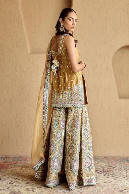 SUHINO Mustard Patch Silk Kurta Gharara Set 