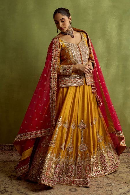 SUHINO Patchwork Silk Kurta Lehenga Set 