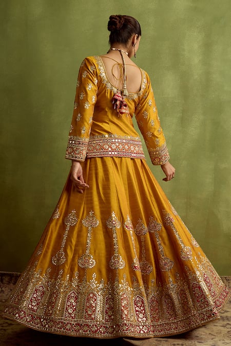 SUHINO Patchwork Silk Kurta Lehenga Set 