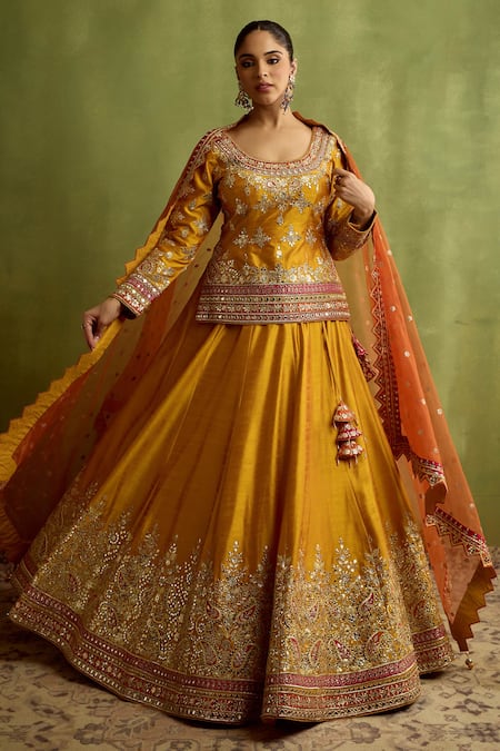 SUHINO Patchwork Silk Kurta Lehenga Set 