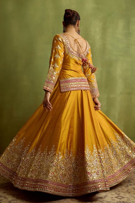 SUHINO Patchwork Silk Kurta Lehenga Set 