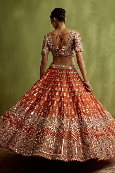 SUHINO Rust Silk Lehenga Set 