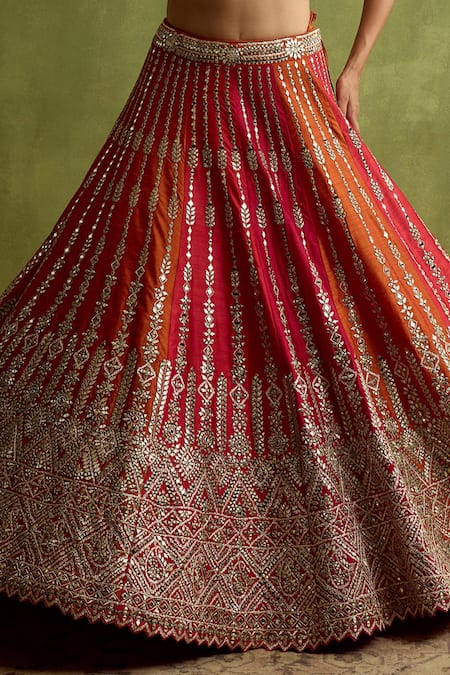 SUHINO_Gold Silk, Organza Mirrors, Zari, Embroidery V-neck Lehenga Set _Online_at_Aza_Fashions