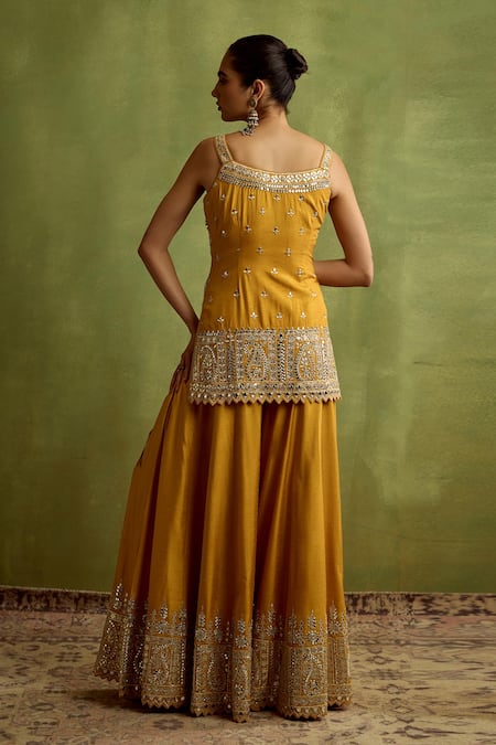 SUHINO Yellow Silk Kurta Sharara Set 