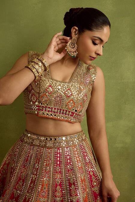 SUHINO_Gold Silk, Organza Embroidery, Zari, Gota Patti, Mirrors, Patchwork Lehenga Set _Online_at_Aza_Fashions