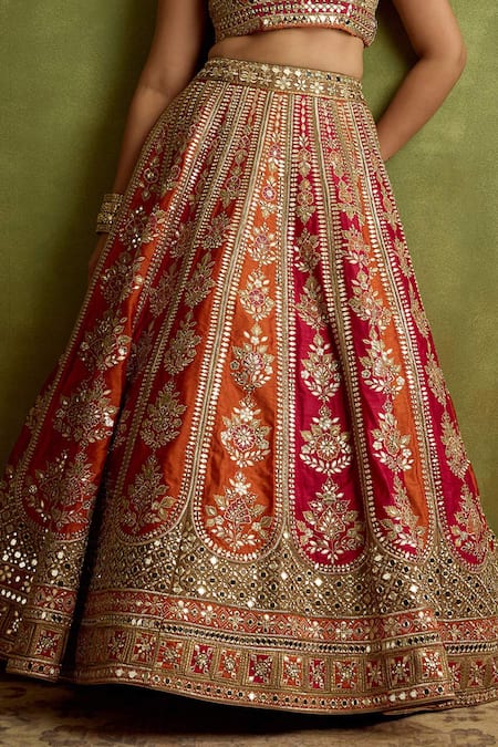 Buy_SUHINO_Gold Silk, Organza Embroidery, Zari, Gota Patti, Mirrors, Patchwork Lehenga Set _Online_at_Aza_Fashions