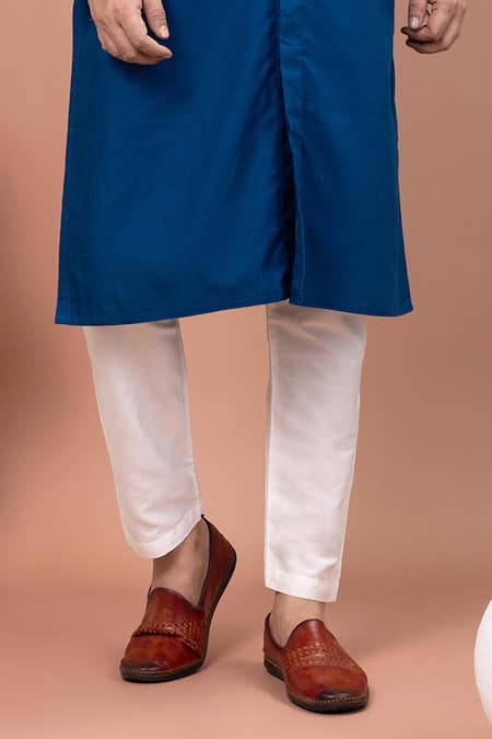 Priyanka Haralalka_Blue Cotton Embroidery, Beads Cutdana Hand Kurta And Pyjama Set _Online_at_Aza_Fashions