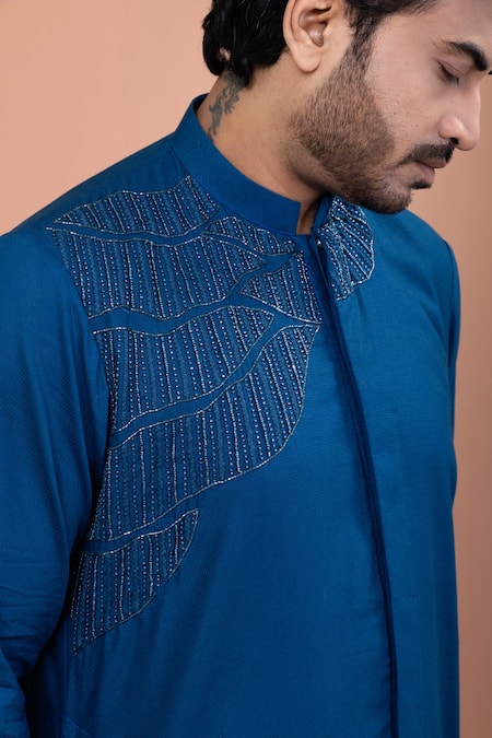 Buy_Priyanka Haralalka_Blue Cotton Embroidery, Beads Cutdana Hand Kurta And Pyjama Set 