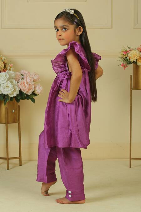 Shop_Pankhuri By Priyanka_Purple Chanderi Embroidery Floral Kurta And Palazzo Set _Online_at_Aza_Fashions