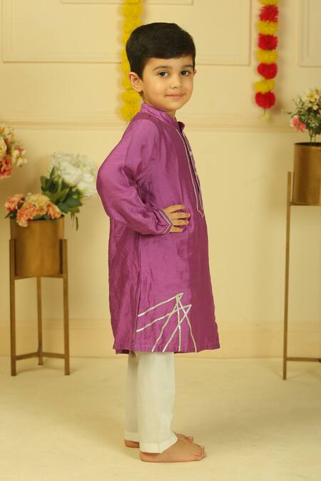 Shop_Pankhuri By Priyanka_Purple Chanderi Lace Detailed Kurta Set _Online_at_Aza_Fashions