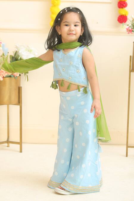 Buy Pankhuri By Priyanka Blue Muslin Tassels, Embroidery Hand Block Print Blouse Palazzo Set Online at Aza Fashions Buy_Pankhuri By Priyanka_Blue Muslin Tassels, Embroidery Hand Block Print Blouse Palazzo Set _Online_at_Aza_Fashions