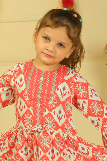 Pankhuri By Priyanka_Pink Cotton Tassels Printed Gheri Kurta And Pant Set _Online_at_Aza_Fashions