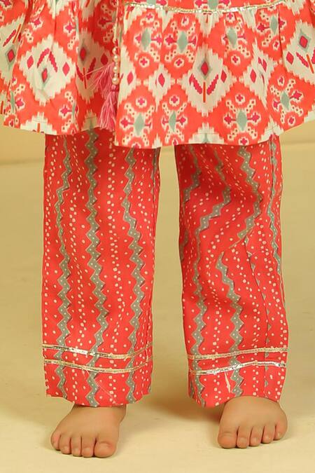 Buy_Pankhuri By Priyanka_Pink Cotton Tassels Printed Gheri Kurta And Pant Set _Online_at_Aza_Fashions