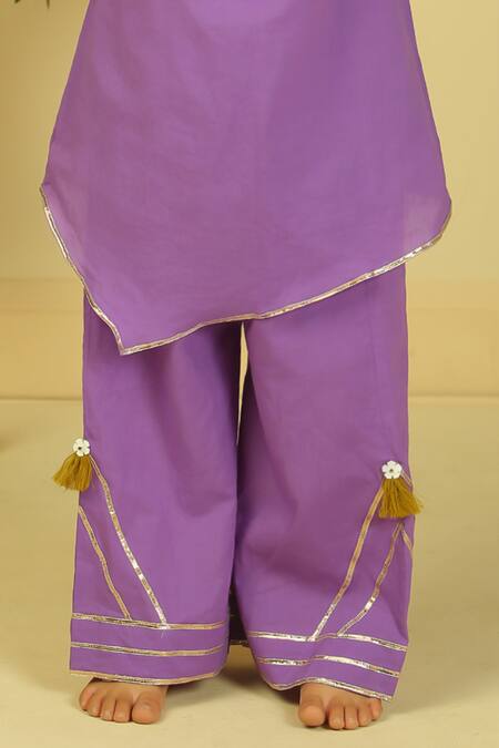 Buy_Pankhuri By Priyanka_Purple Embroidery, Tassels Handblock Polka Print Kurta And Palazzo Set _Online_at_Aza_Fashions