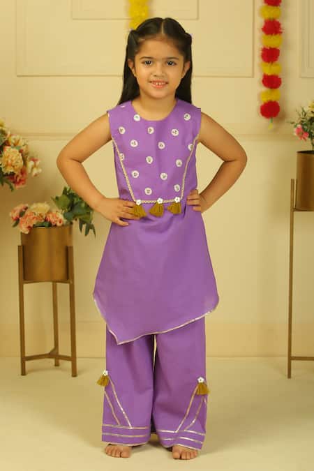 Pankhuri By Priyanka Handblock Polka Print Kurta & Palazzo Set 