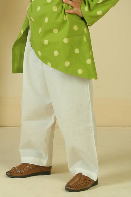 Pankhuri By Priyanka_Green Lace Polka Dot Handblock Print Kurta Set _Online_at_Aza_Fashions