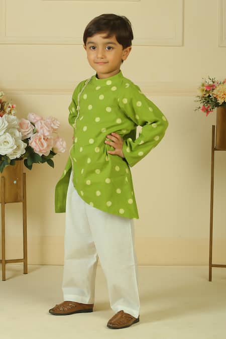 Pankhuri By Priyanka Polka Dot Handblock Print Kurta Set 