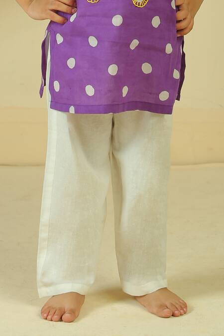 Buy_Pankhuri By Priyanka_Purple Embroidery, Studs Polka Dot Hand Block Print Kurta And Pant Set _Online_at_Aza_Fashions