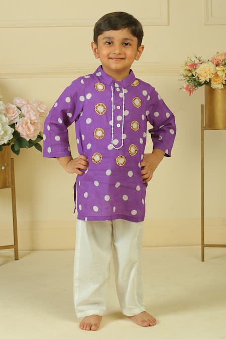 Pankhuri By Priyanka Polka Dot Hand Block Print Kurta & Pant Set 