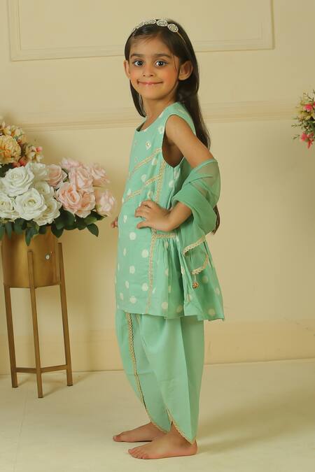 Shop_Pankhuri By Priyanka_Green Lace Gathered Peplum Kurta Tulip Pant Set _Online_at_Aza_Fashions