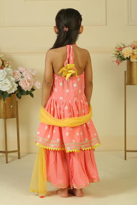 Pankhuri By Priyanka Polka Block Print Halter Kurta Sharara Set 