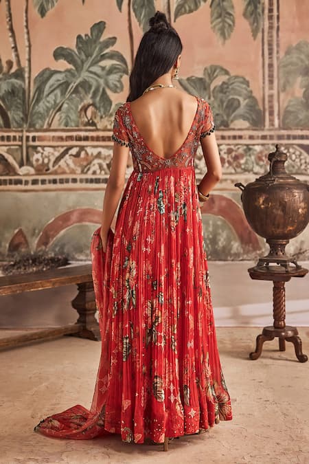 Show Shaa Floral Printed Pleated Anarkali Set With Dupatta