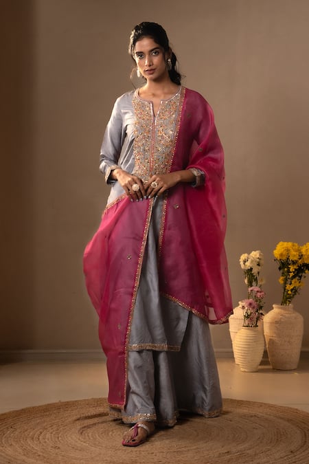 Aavya Embroidered Kurta Flared Palazzo Set 