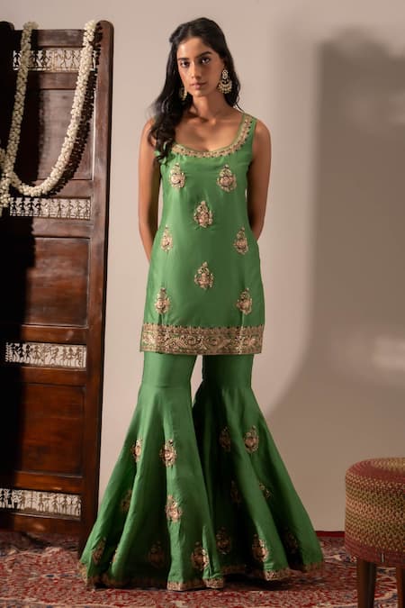 Aavya Embroidered Short Kurta Gharara Set 