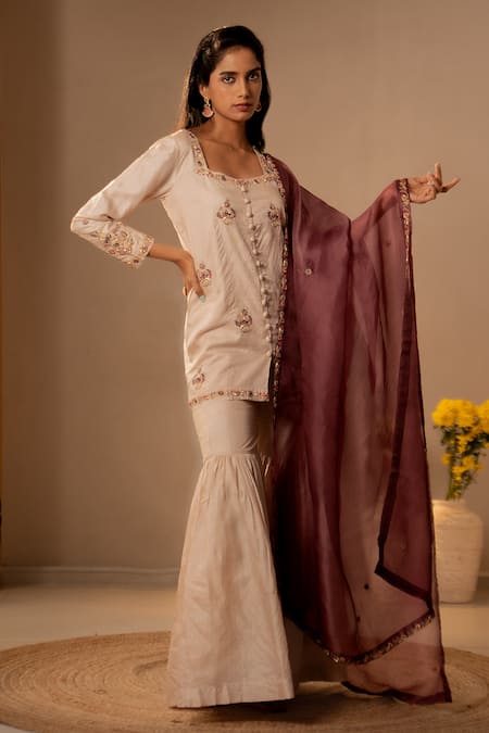 Aavya Embroidered Short Kurta Gharara Set 