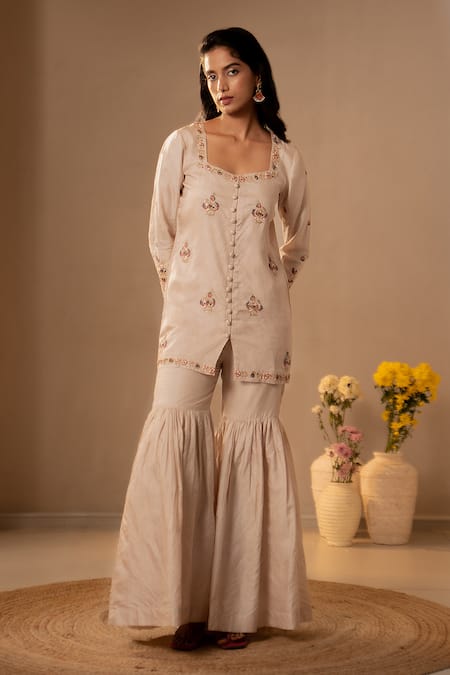 Aavya Embroidered Short Kurta Gharara Set 