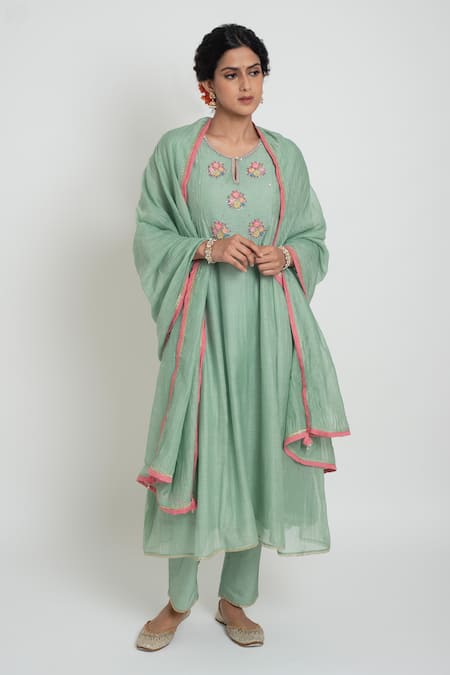 Sinjhar Embroidered Chanderi Kurta, Pant & Dupatta Set 