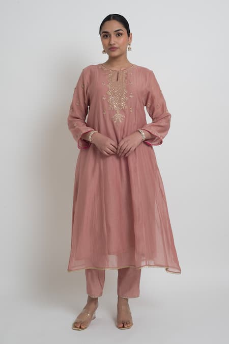 Buy_Sinjhar_Pink Chanderi, Cotton, , Organza Sequins, Kurta, Pant And Dupatta Set 